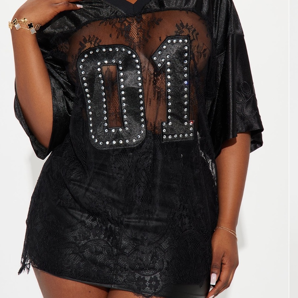 Lace Jersey Top - Black - Picture 3 of 8
